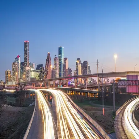 Houston skyline at sunset.